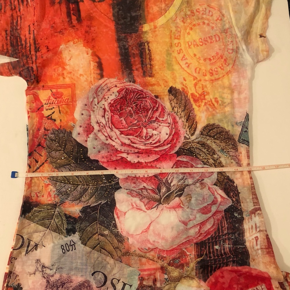 NWT Funky shirt w/ jeweled rose - Picture 6 of 7